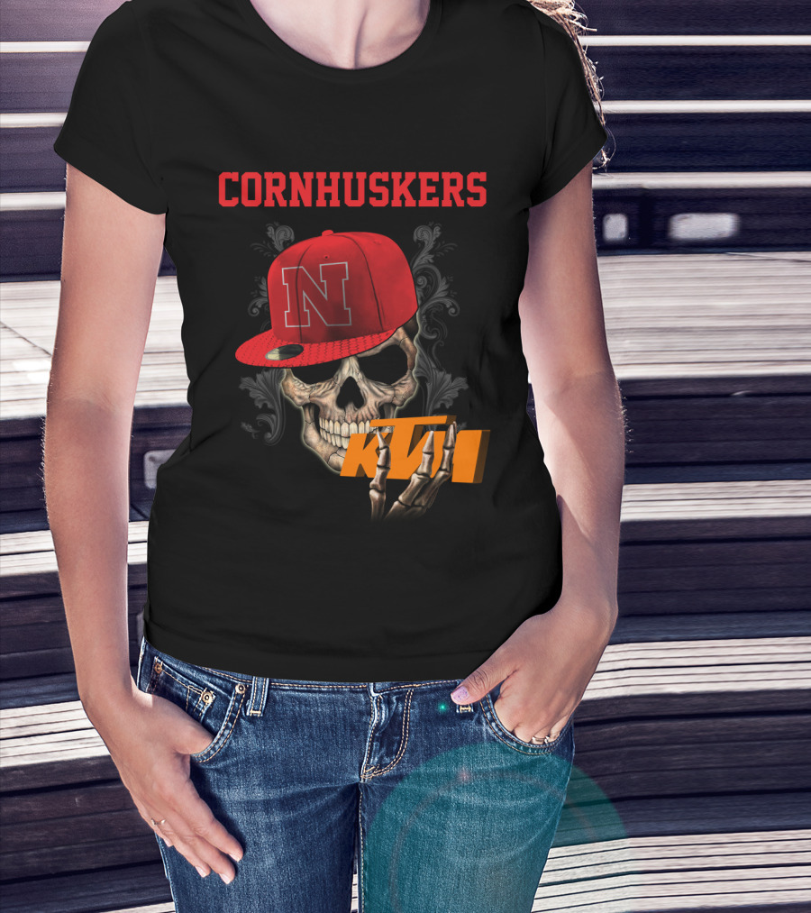 Ktm Nebraska Cornhuskers Skull With Red N Cap T-Shirt