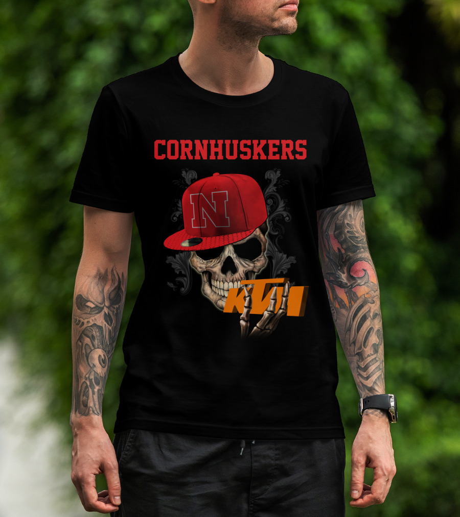 Ktm Nebraska Cornhuskers Skull With Red N Cap T-Shirt