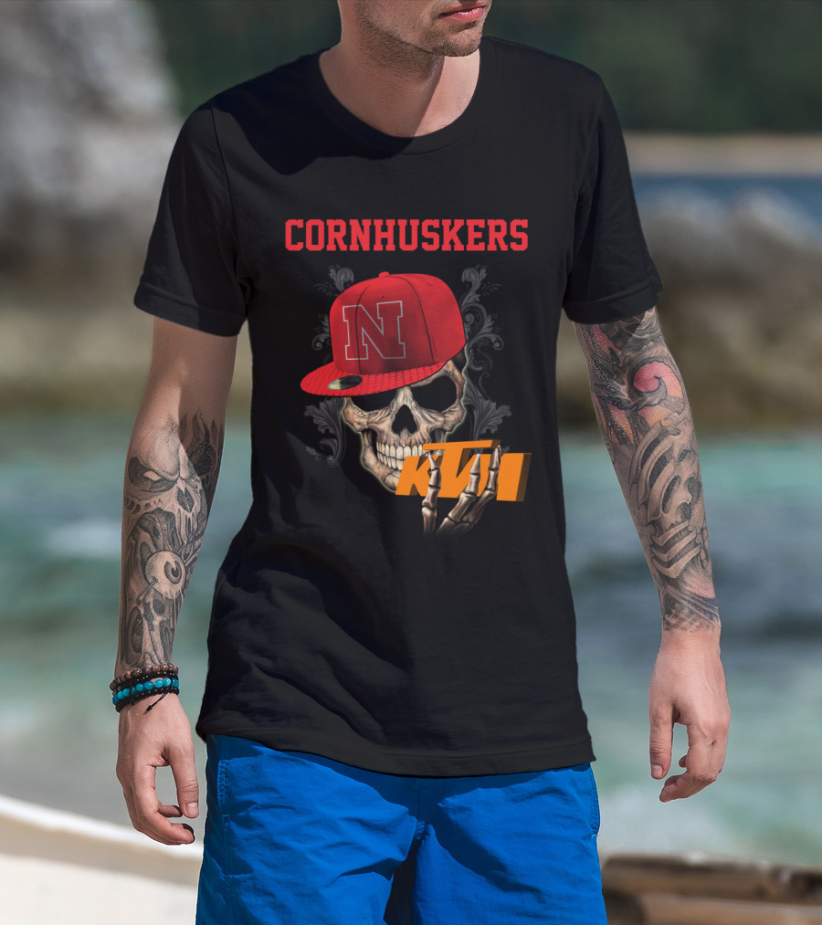 Ktm Nebraska Cornhuskers Skull With Red N Cap T-Shirt