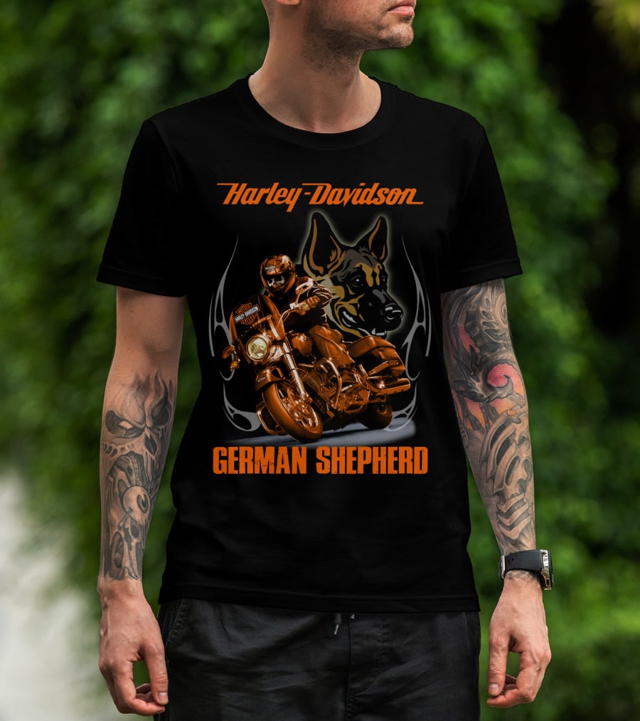 Harley Davidson German Shepherd Motorcycle Rider T-Shirt