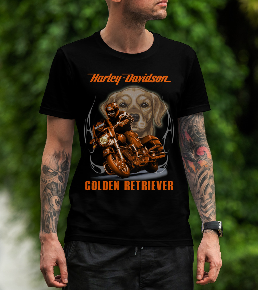 Harley Davidson Golden Retriever Motorcycle Rider T-Shirt
