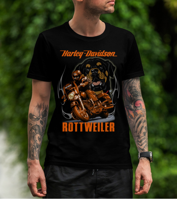 Harley Davidson Rottweiler Motorcycle Rider T-Shirt