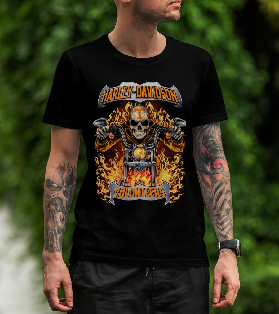 Harley Davidson Tennessee Volunteers Skull Motorcycle Flames T-Shirt