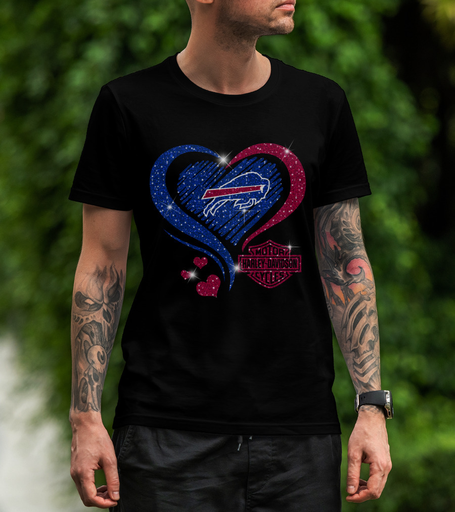 Buffalo Bills Harley Davidson Heart Sparkle T-Shirt