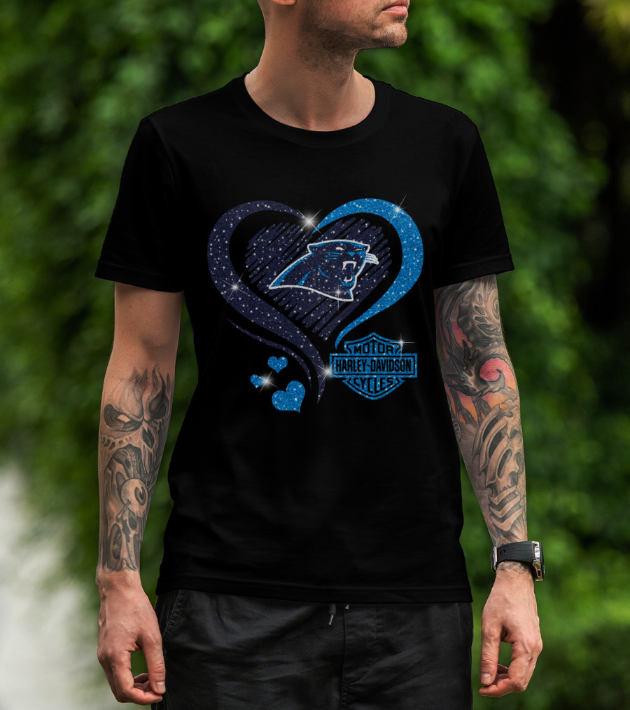 Carolina Panthers Heart Sparkle With Harley Davidson T-Shirt