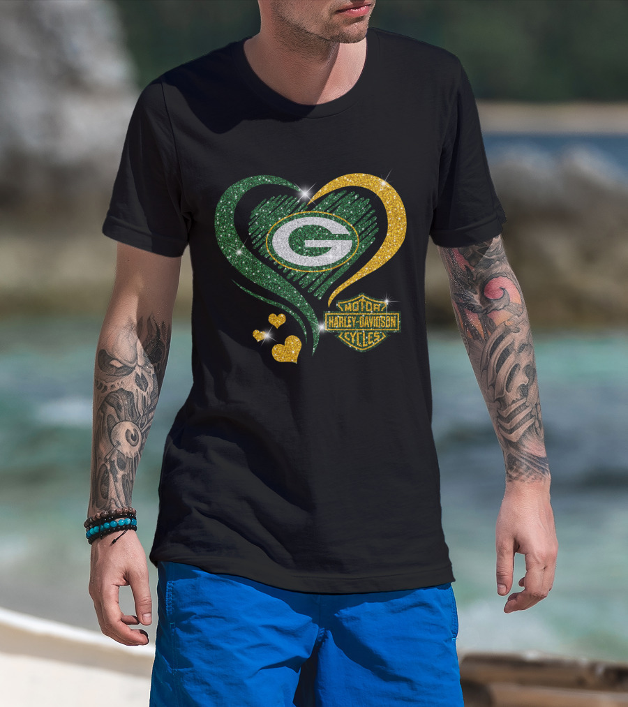 Green Bay Packers Harley Davidson Heart T-Shirt