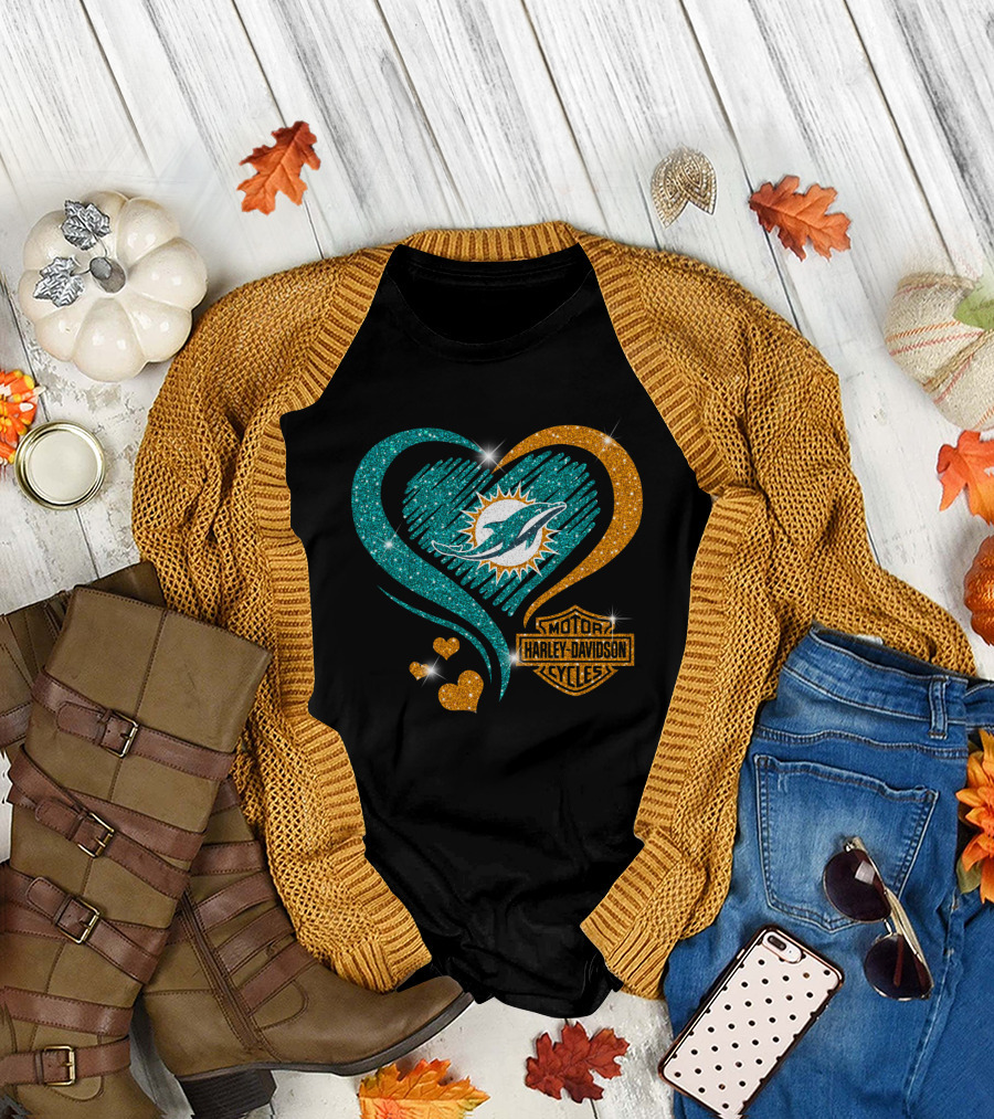 Harley Davidson Miami Dolphins Heart T-Shirt