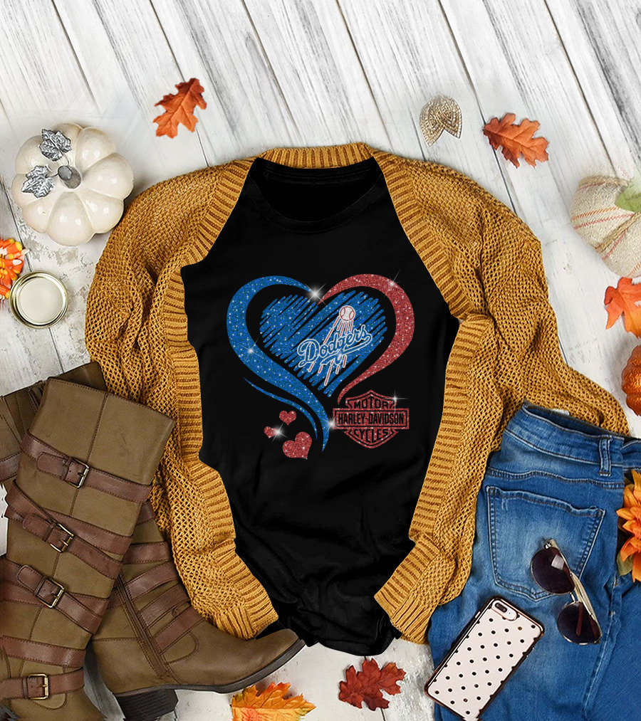 Los Angeles Dodgers Harley Davidson Heart T-Shirt