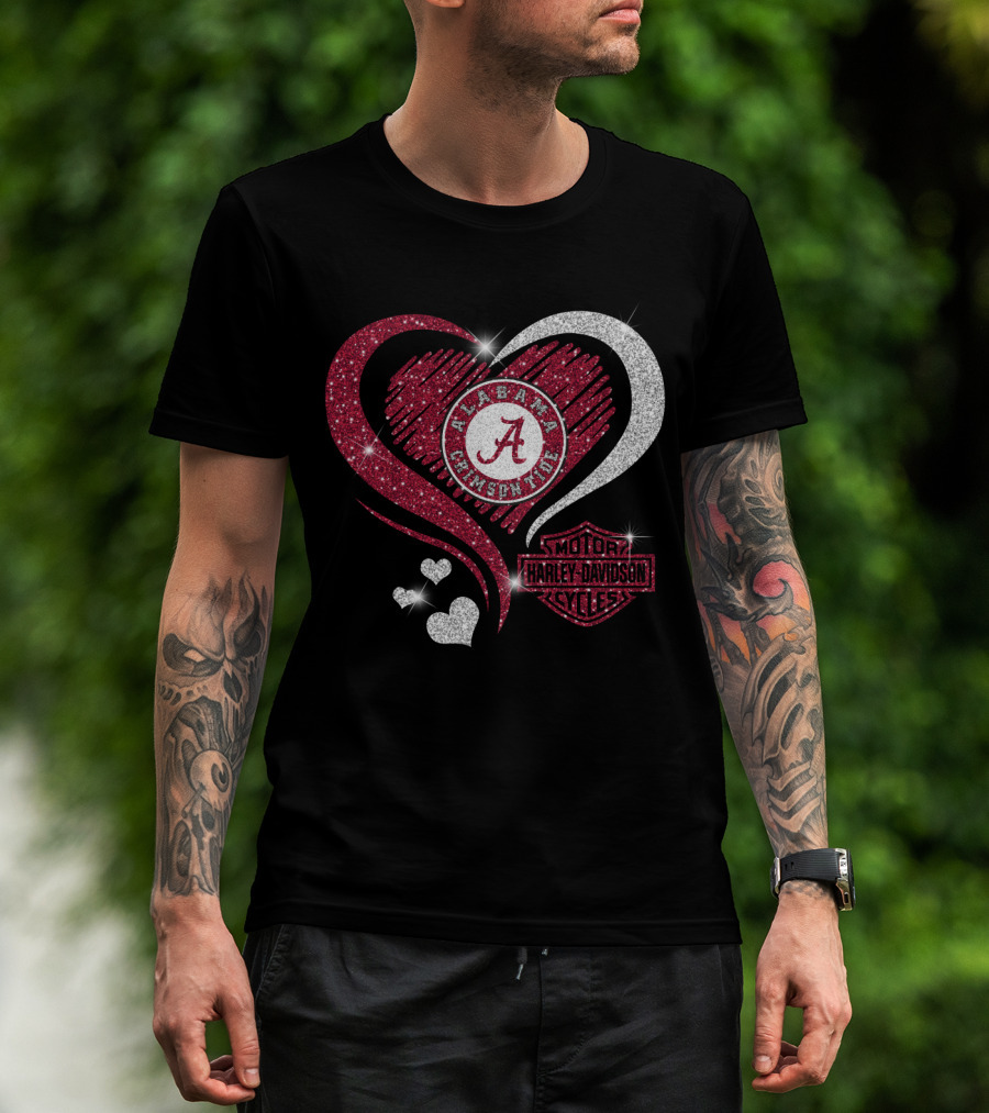 Alabama Crimson Tide Heart Sparkle Harley Davidson Motorcycles T-Shirt