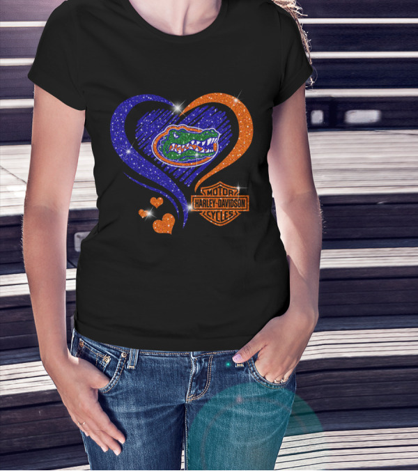 Florida Gators Harley Davidson Heart Glitter T-Shirt