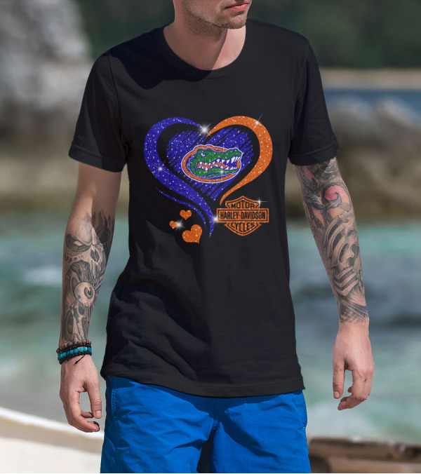 Florida Gators Harley Davidson Heart Glitter T-Shirt