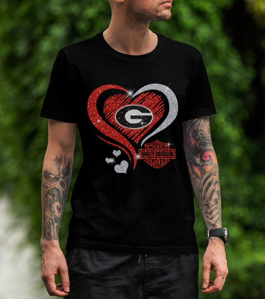 Georgia Bulldogs Ncaa Heart Harley Davidson Motorcycle Cycles T-Shirt