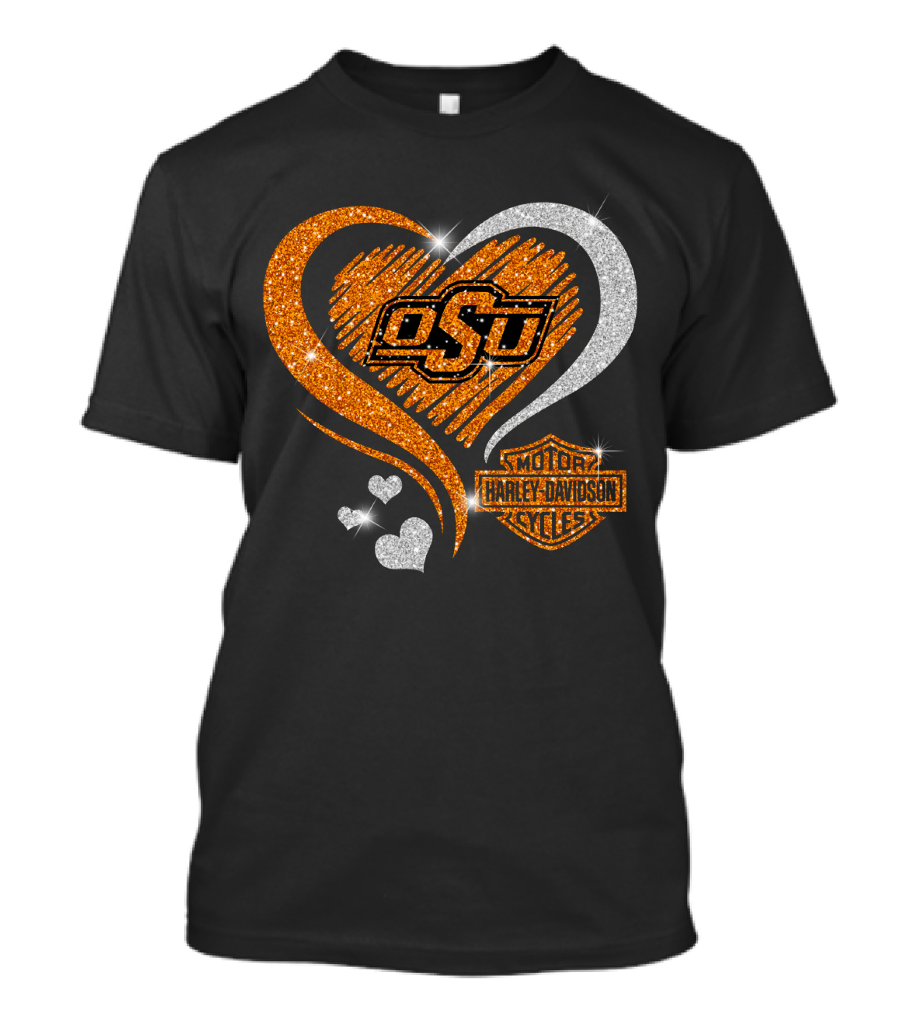 Osu Heart With Harley Davidson Logo And Oklahoma State Cowboys T-Shirt