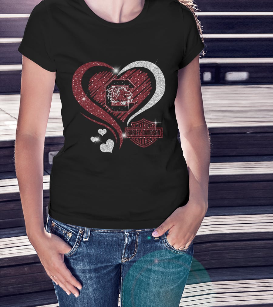 Ll Ncaa South Carolina Gamecocks Heart Harley Davidson Styles T-Shirt
