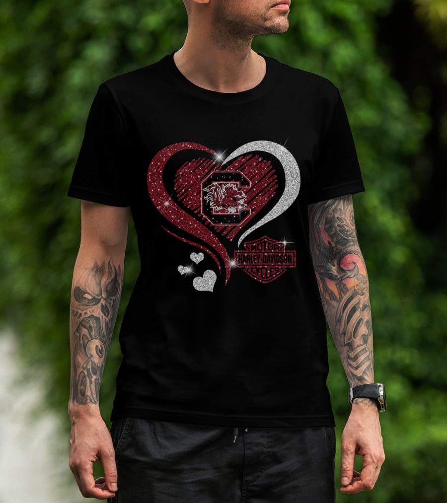 Ll Ncaa South Carolina Gamecocks Heart Harley Davidson Styles T-Shirt