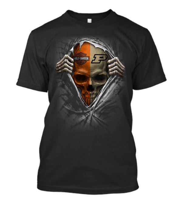 Purdue Boilermakers Skull Harley Davidson Motorcycles Theme T-Shirt