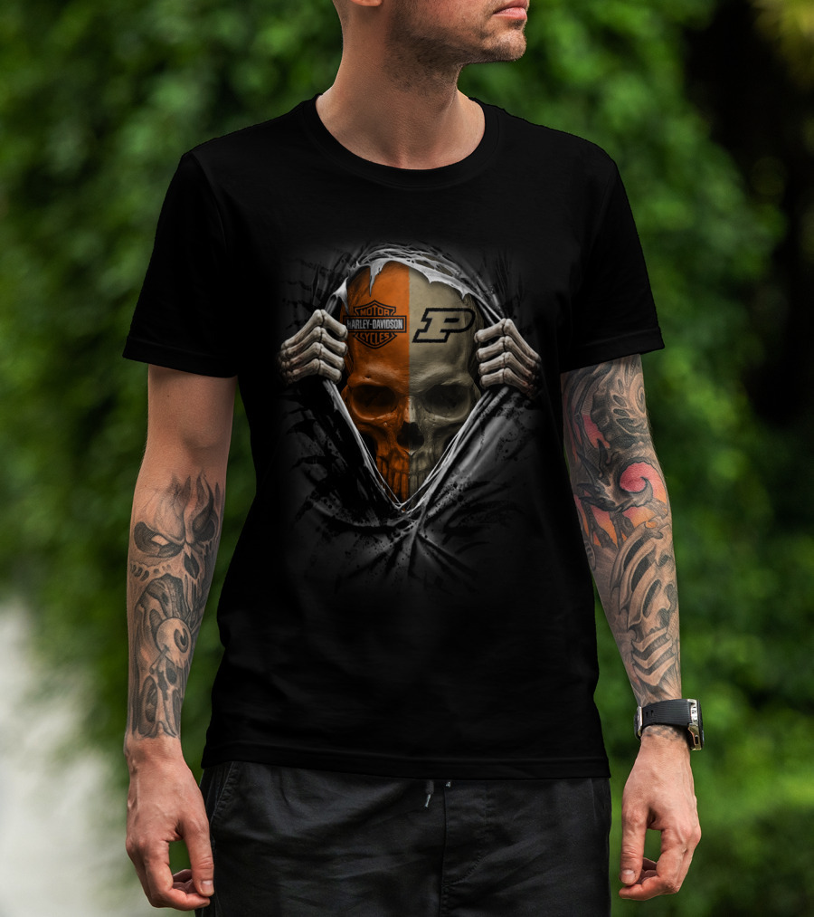 Purdue Boilermakers Skull Harley Davidson Motorcycles Theme T-Shirt