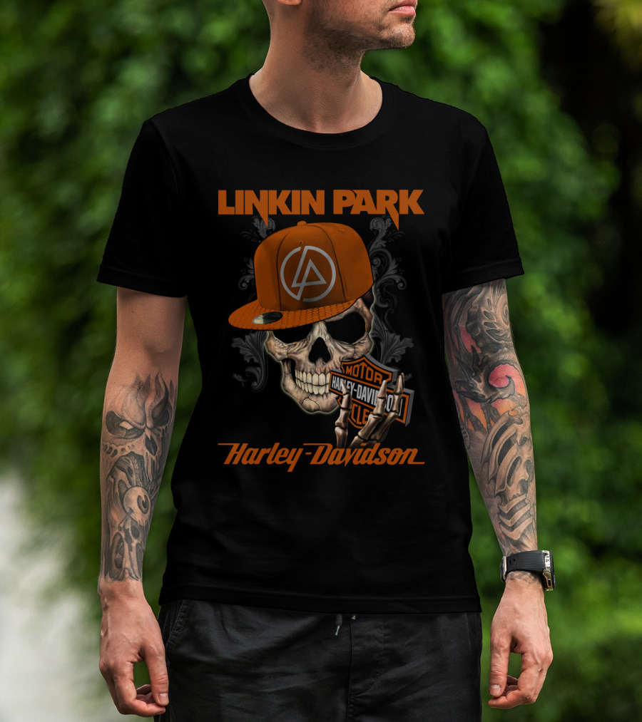 Linkin Park Harley Davidson Skull With Cap T-Shirt