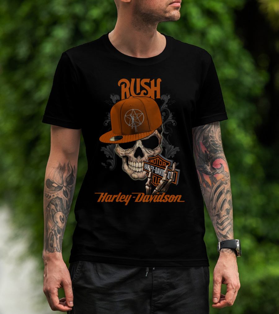 Rush Harley Davidson Skull With Hat And Motorcycles T-Shirt