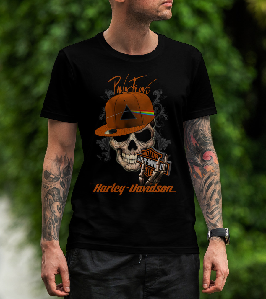 Pink Floyd Harley Davidson Skull With Prism Hat T-Shirt