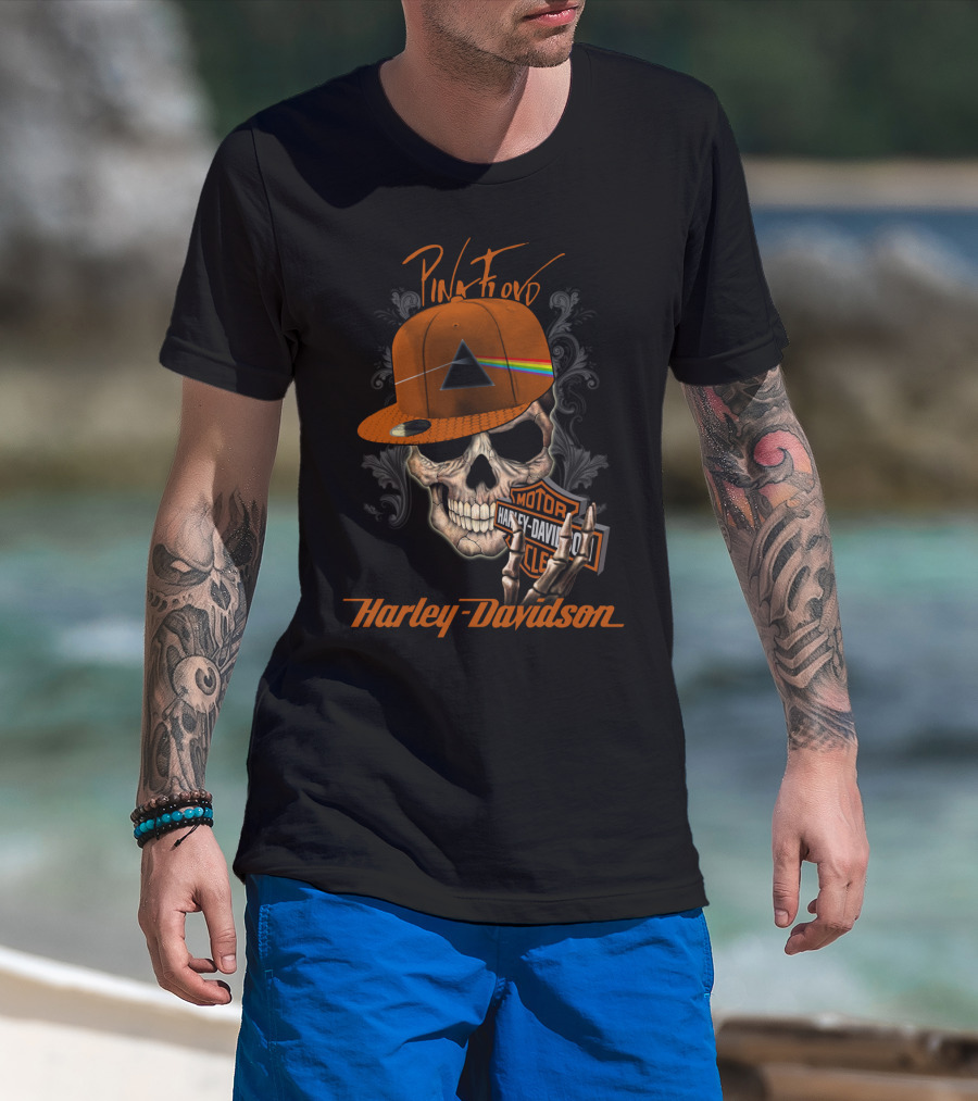 Pink Floyd Harley Davidson Skull With Prism Hat T-Shirt