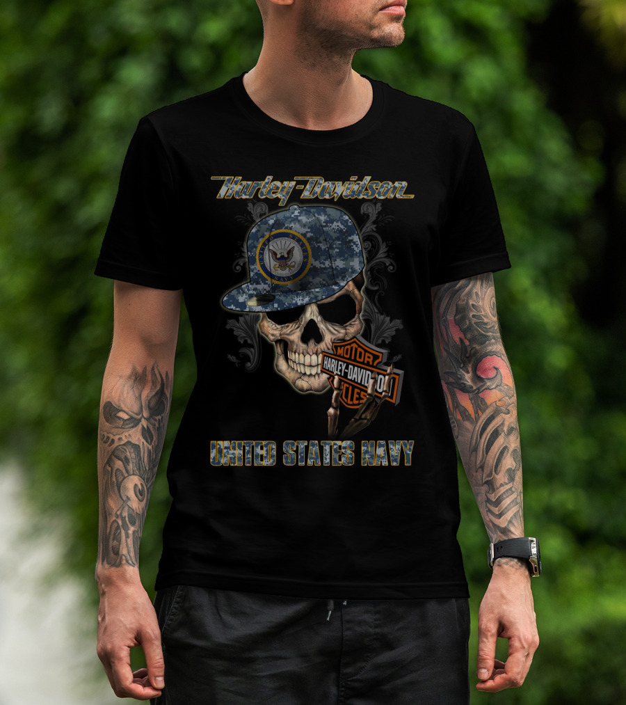 Harley Davidson United States Navy Skull With Camo Cap And Eagle T-Shirt