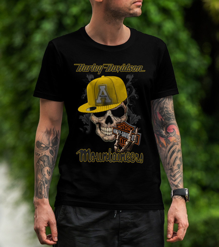 Harley Davidson Appalachian State Mountaineers Skull With Cap T-Shirt