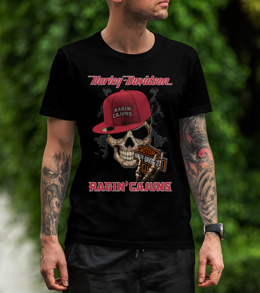 Harley Davidson Ragin' Cajuns Skull Theme T-Shirt