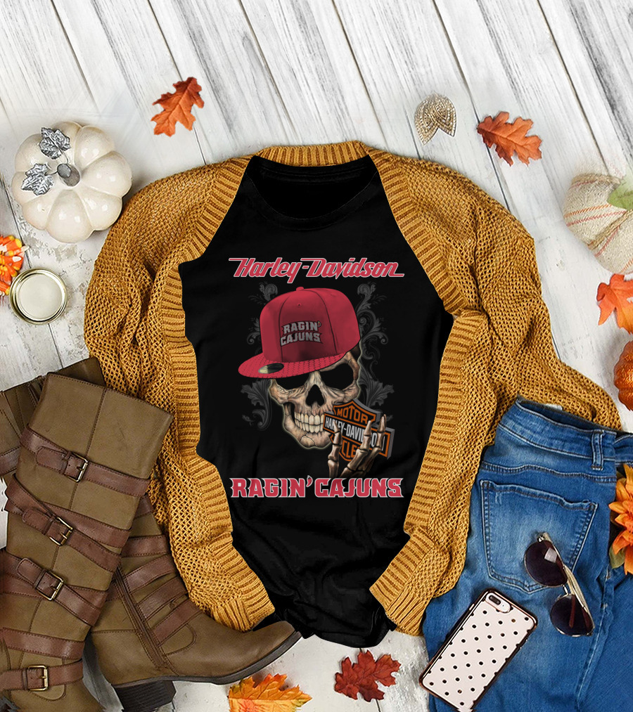 Harley Davidson Ragin' Cajuns Skull Theme T-Shirt