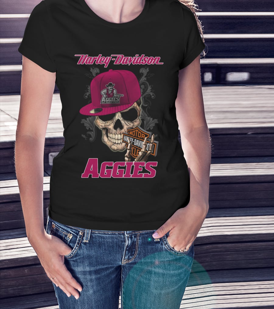 Harley Davidson New Mexico State Aggies Skull With Logo Hat T-Shirt