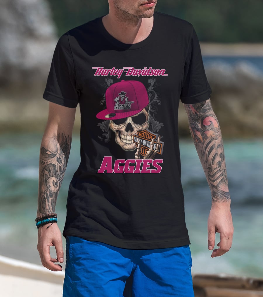 Harley Davidson New Mexico State Aggies Skull With Logo Hat T-Shirt