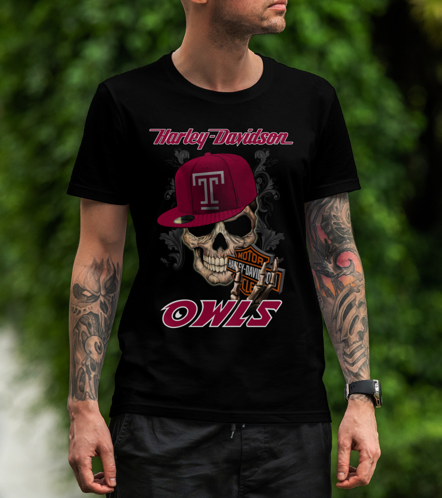 Harley Davidson Temple Owls Skull With T Cap T-Shirt