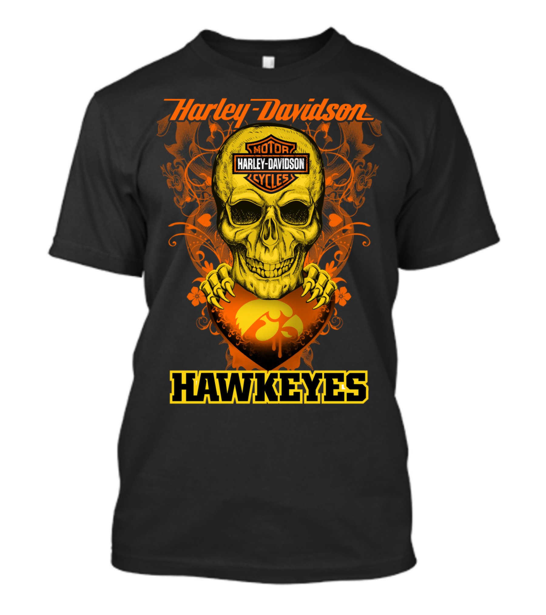 Harley Davidson Motor Cycles Skull Iowa Hawkeyes T-Shirt