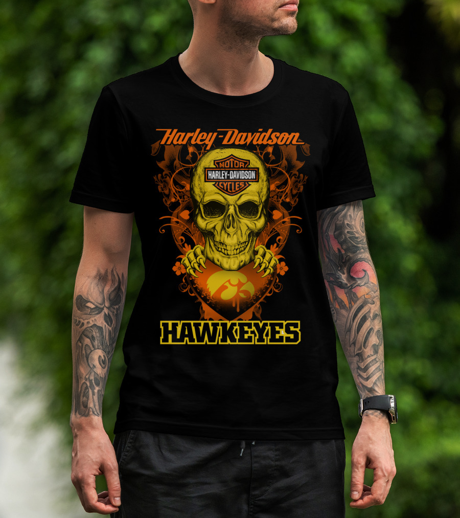 Harley Davidson Motor Cycles Skull Iowa Hawkeyes T-Shirt
