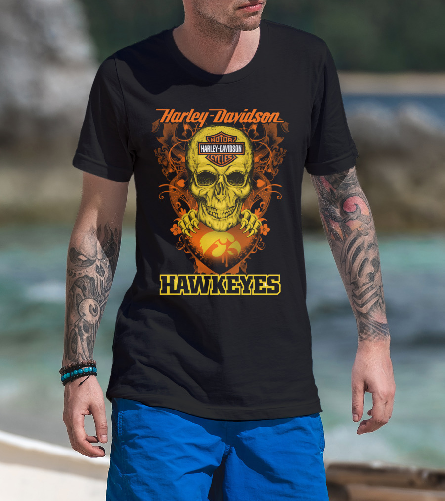 Harley Davidson Motor Cycles Skull Iowa Hawkeyes T-Shirt