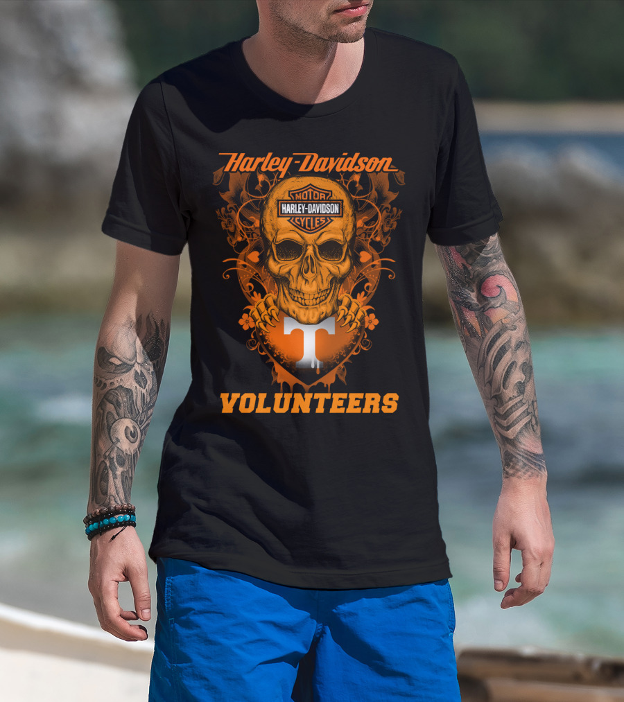 Harley Davidson Tennessee Volunteers Skull Art T-Shirt