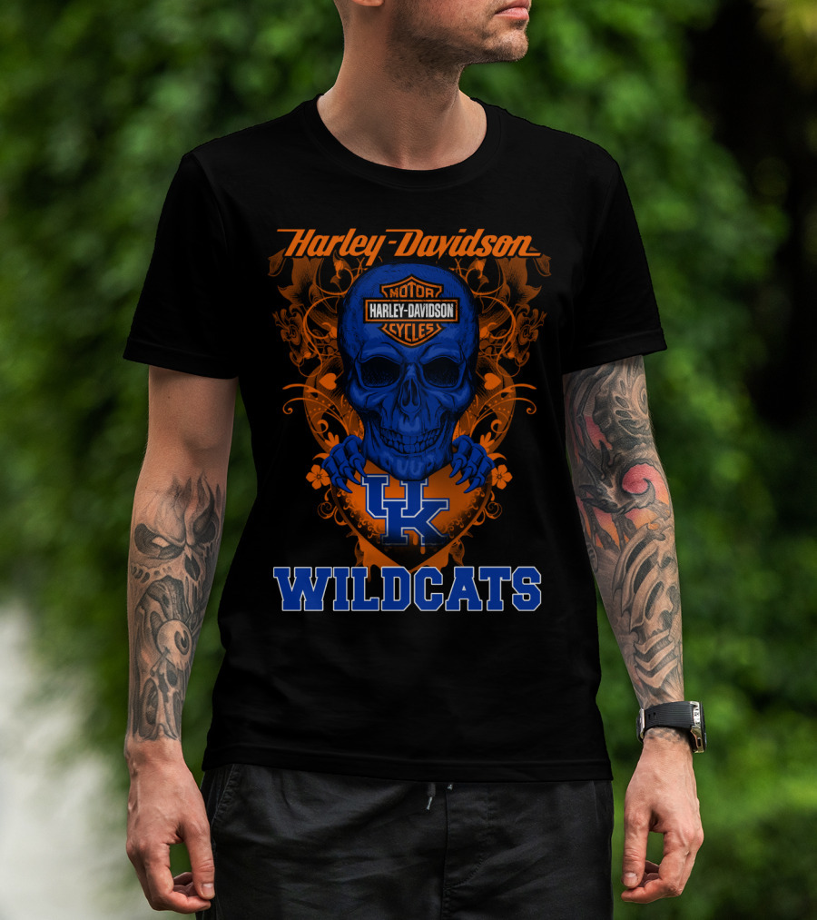 Harley Davidson Kentucky Wildcats Skull Motorcycle Cycles T-Shirt