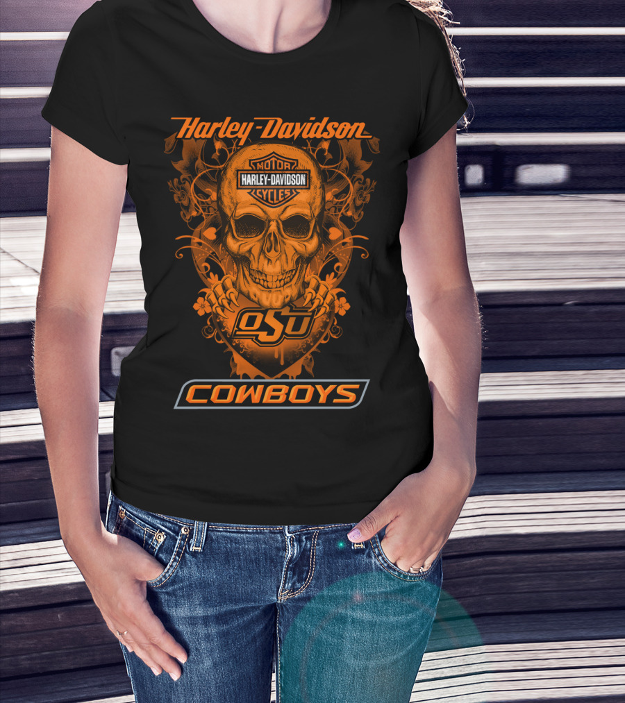 Harley Davidson Motor Cycles Osu Cowboys Skull T-Shirt