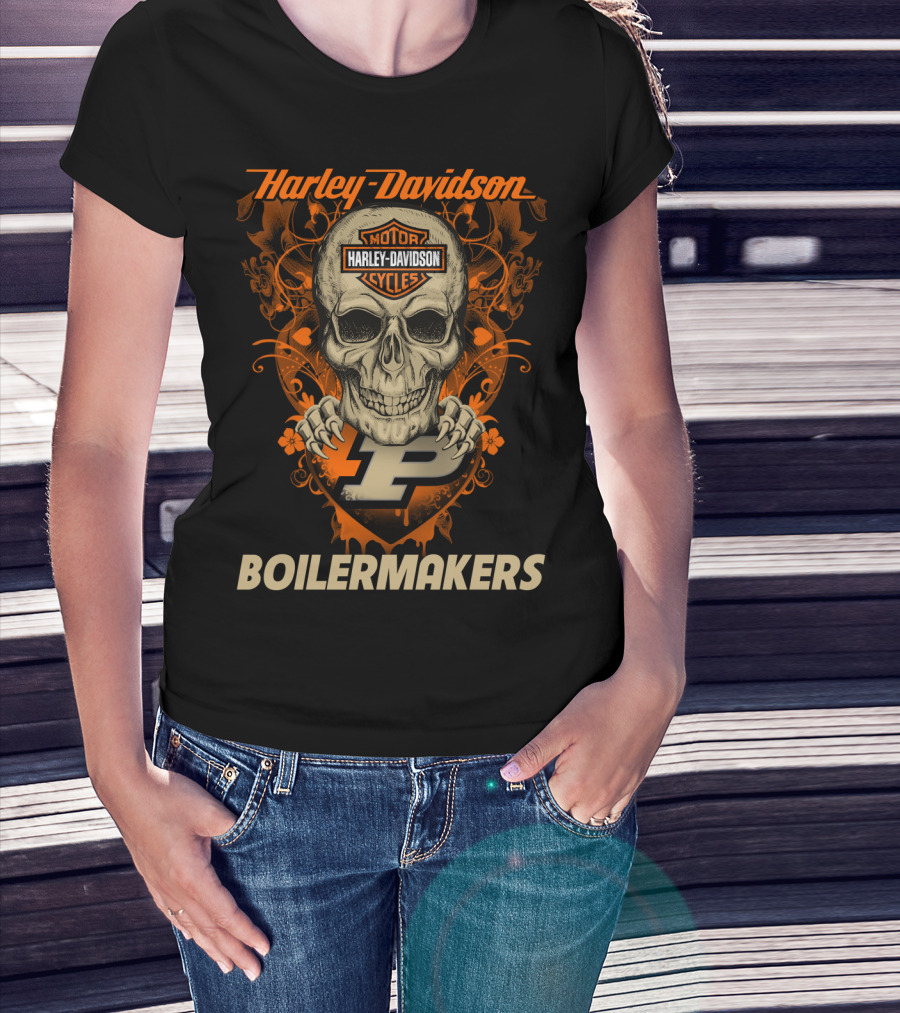Harley Davidson Motorcycles Skull Purdue Boilermakers T-Shirt