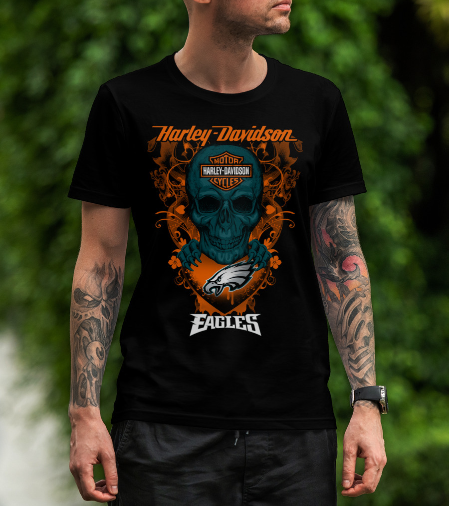 Harley Davidson Motorcycles Skull Philadelphia Eagles T-Shirt