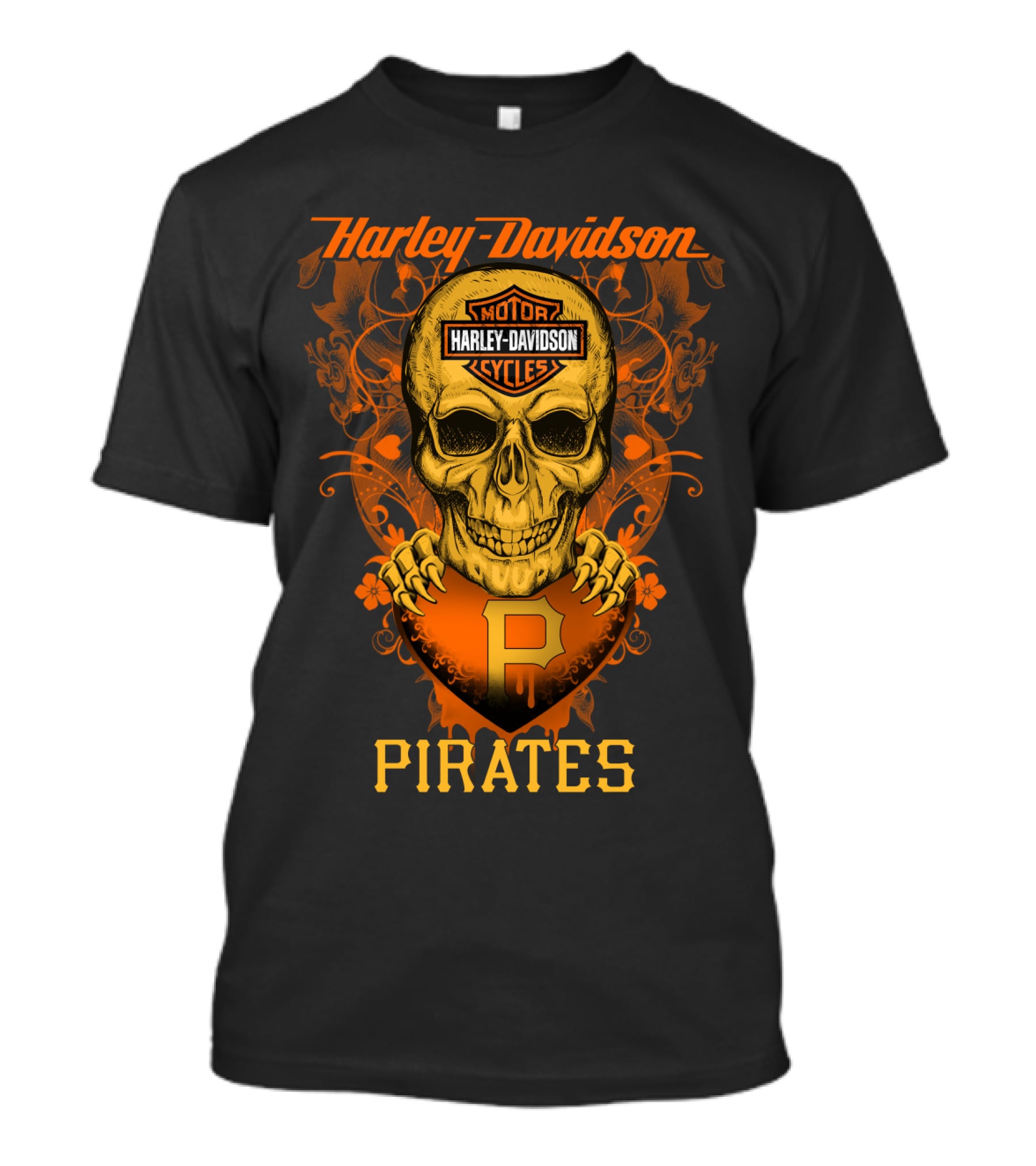 Harley Davidson Motor Cycles Skull Pittsburgh Pirates T-Shirt