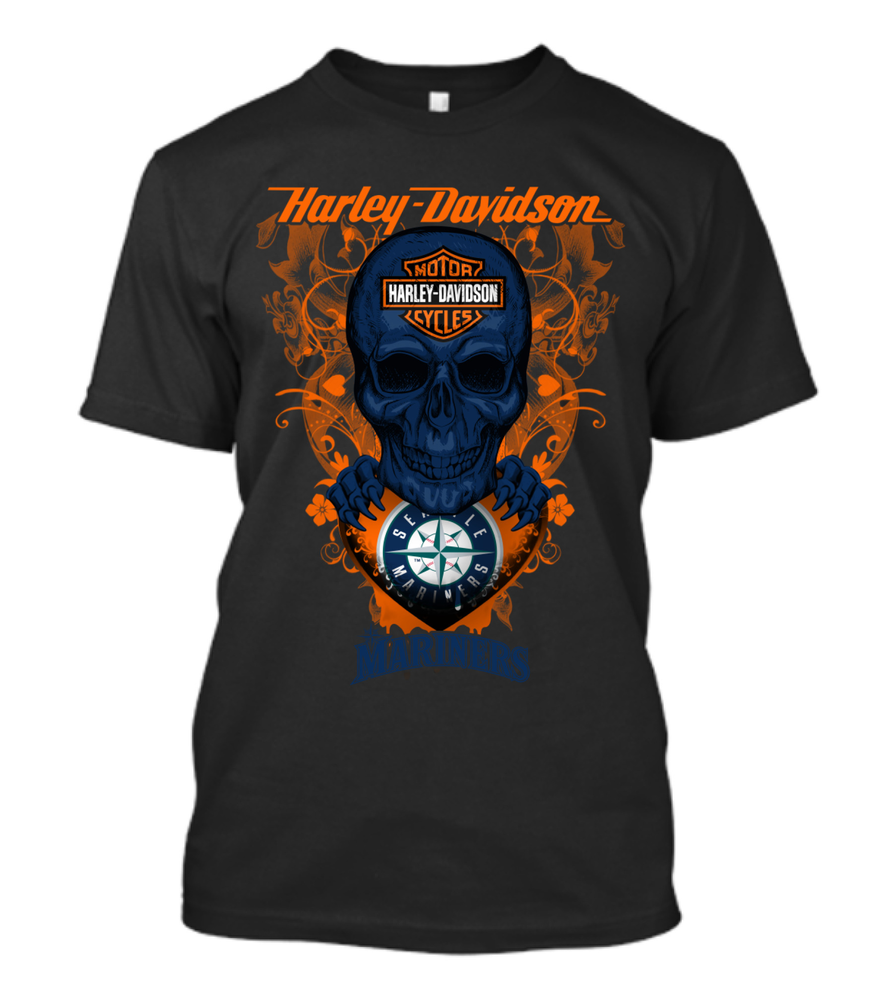 Harley Davidson Motor Cycles Seattle Mariners Skull T-Shirt