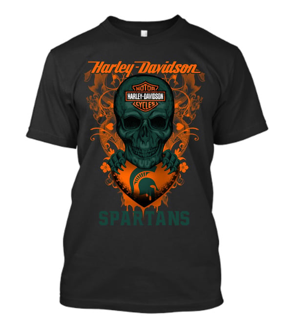 Harley Davidson Motor Cycles Skull Michigan State Spartans T-Shirt
