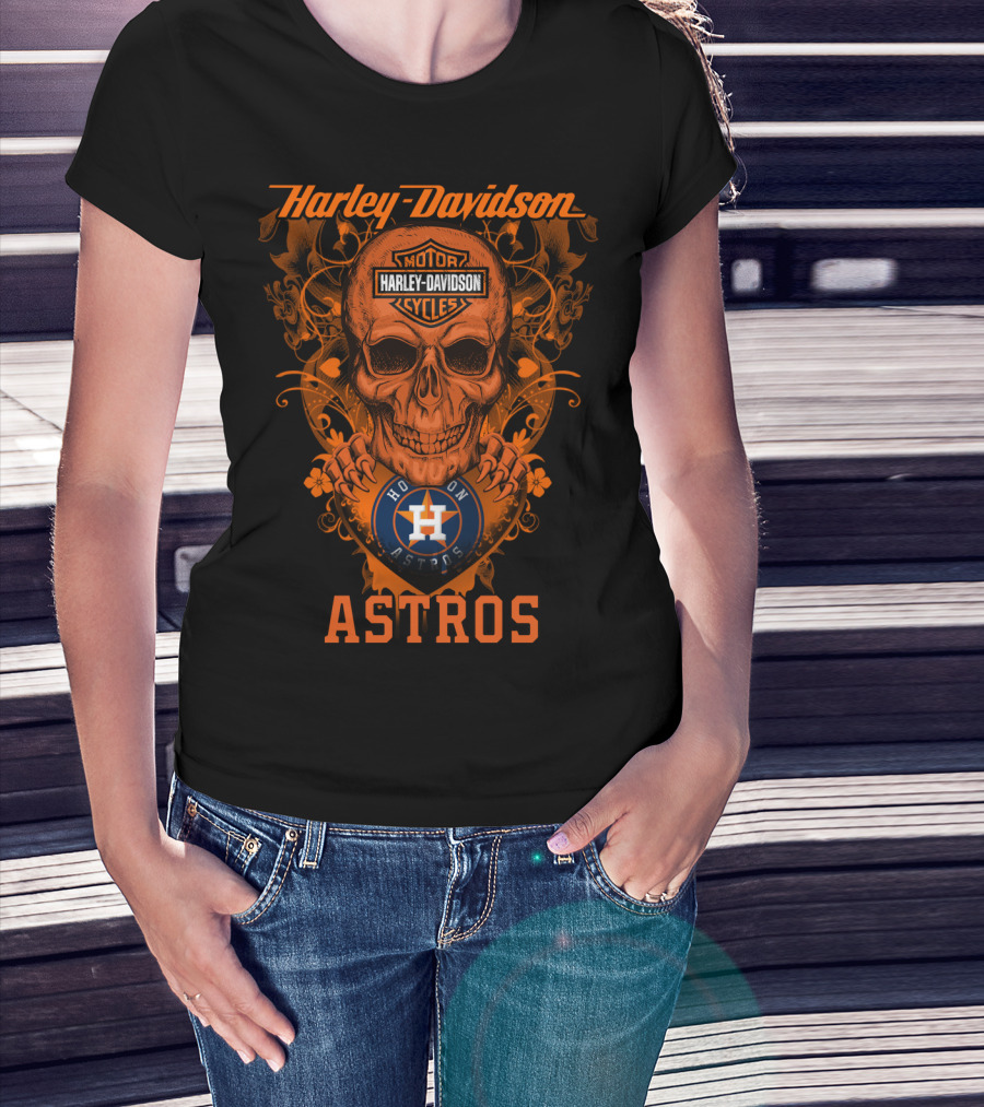 Harley Davidson Motorcycles Skull Houston Astros T-Shirt