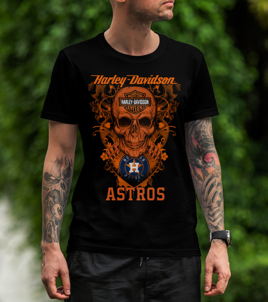 Harley Davidson Motorcycles Skull Houston Astros T-Shirt