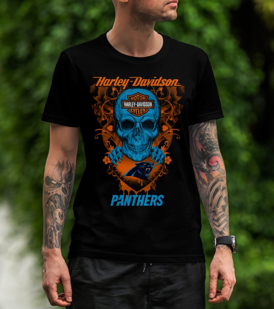 Harley Davidson Motorcycles Skull Carolina Panthers T-Shirt