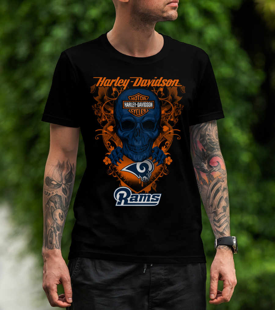 Harley Davidson Motorcycles Skull Los Angeles Rams T-Shirt