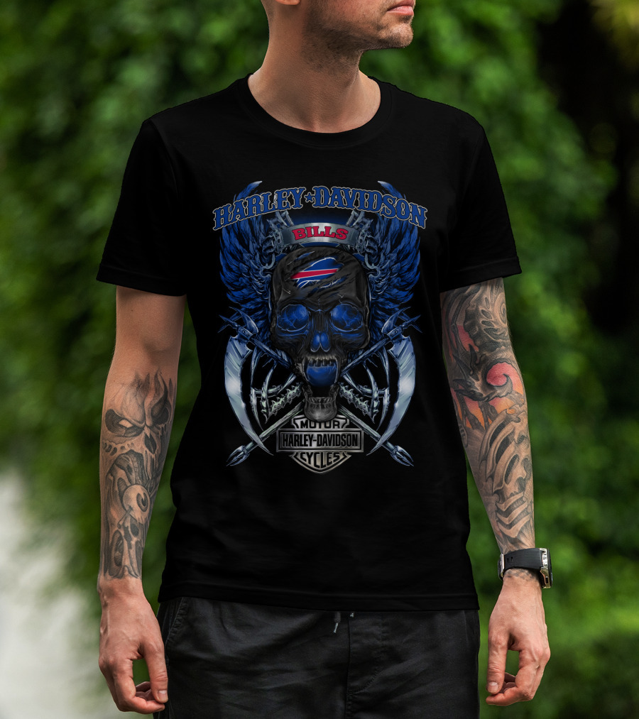 Harley Davidson Buffalo Bills Skull Wings And Swords T-Shirt