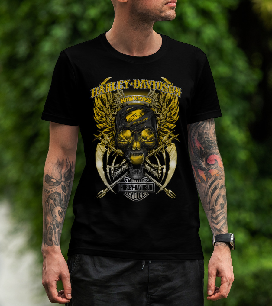 Harley Davidson Hawkeyes Motor Cycles Skull T-Shirt