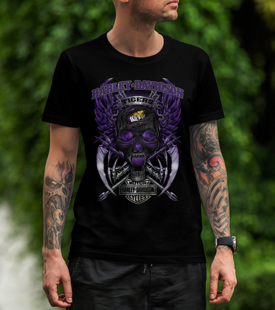 Harley Davidson Tigers Motor Cycles Lsu T-Shirt